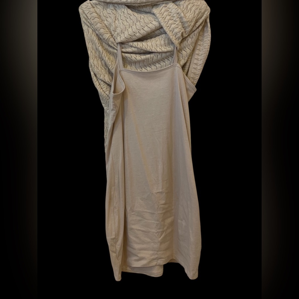 Gold shimmer pointelle midi sweater dress w/slip - Picture 6 of 8